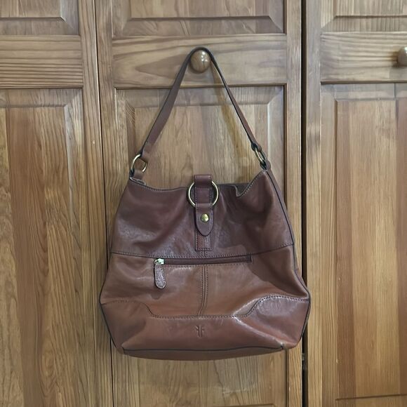 Frye Leather Ring Tote Shoulder Hobo Purse Cognac Brown Like New! - Picture 14 of 14